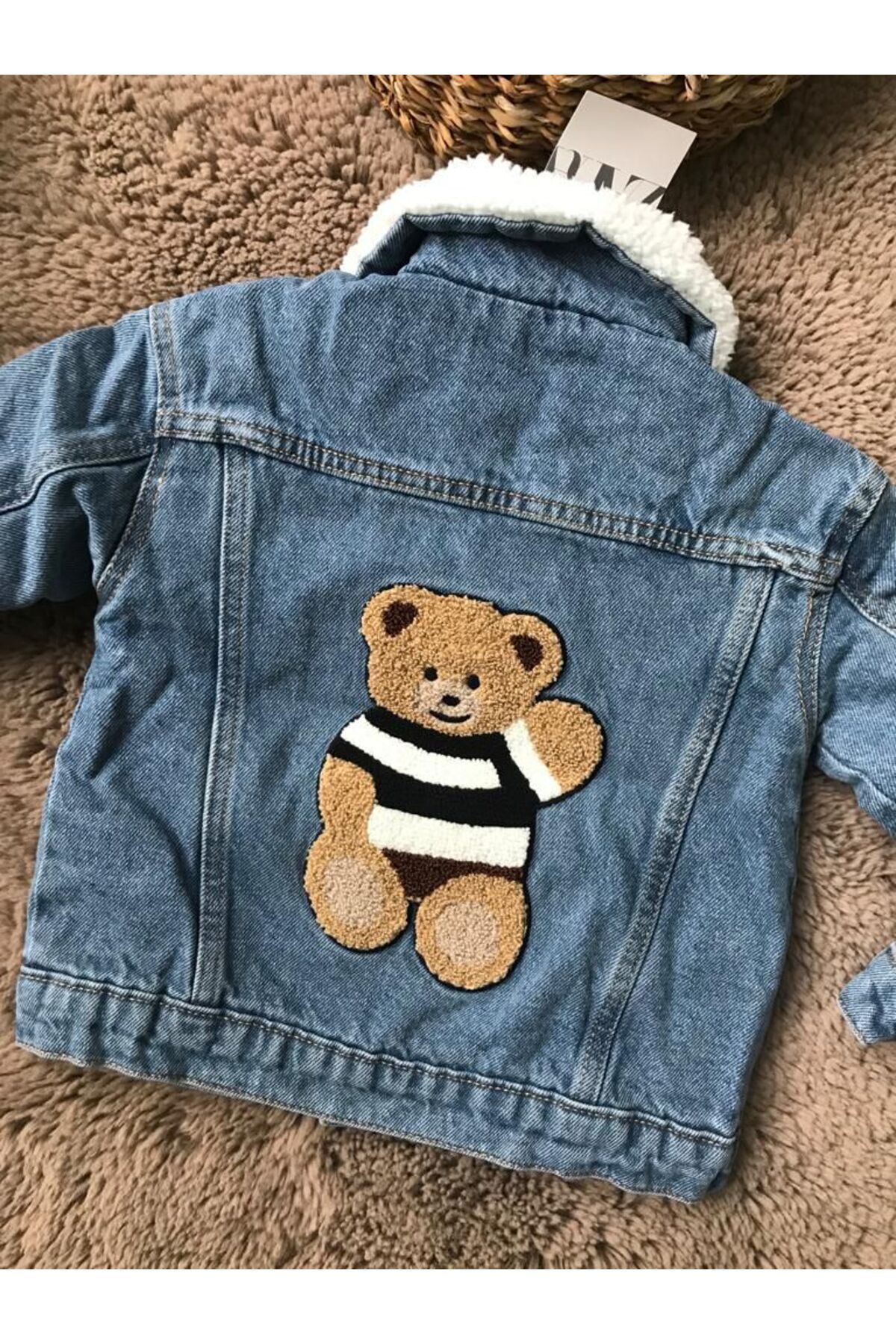 Baby Mavi Peluş Yaka Sırt Ayıcık Detaylı Çocuk Kot Ceket MAVİ 6 Yaş  Kadın / Kız
