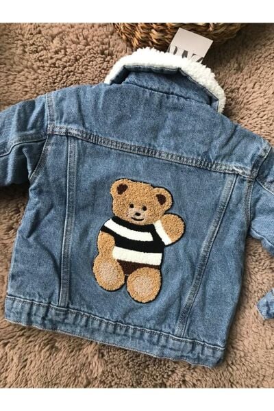 Baby Mavi Peluş Yaka Sırt Ayıcık Detaylı Çocuk Kot Ceket MAVİ 6 Yaş  Kadın / Kız
