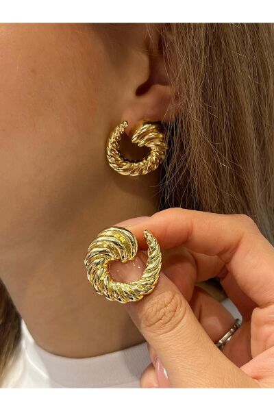 Vanilla Avenue Altın Sarısı Burgu Detaylı Sarmalı Büyük Günlük Kullanım Kadın Küpe