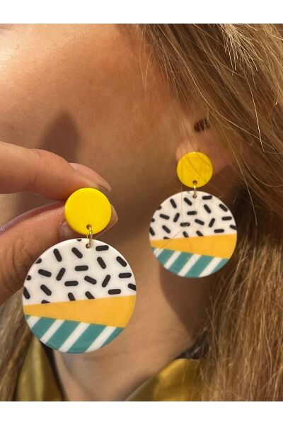 Hei Sarı Yeşil Çizgili Daire Şeklinde Bohem Tarz Renkli Sallantılı Günlük Kadın Küpe