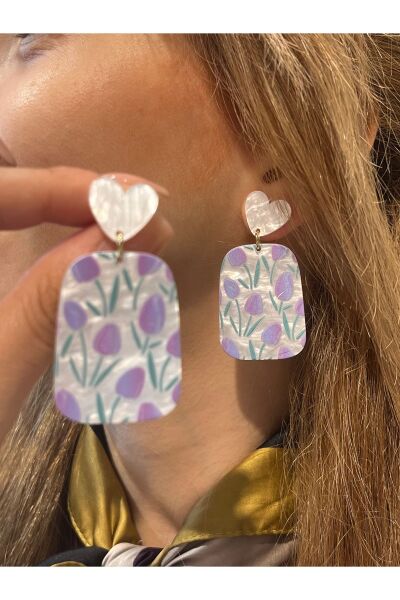 Hei Lila Kalpli Lale Figürlü Sallantılı Günlük Kullanım Kadın Küpe