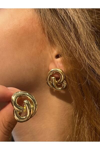 Hei Altın Sarısı Burgu Detaylı Halat Şeklinde Şık Görünüm Kadın Küpe