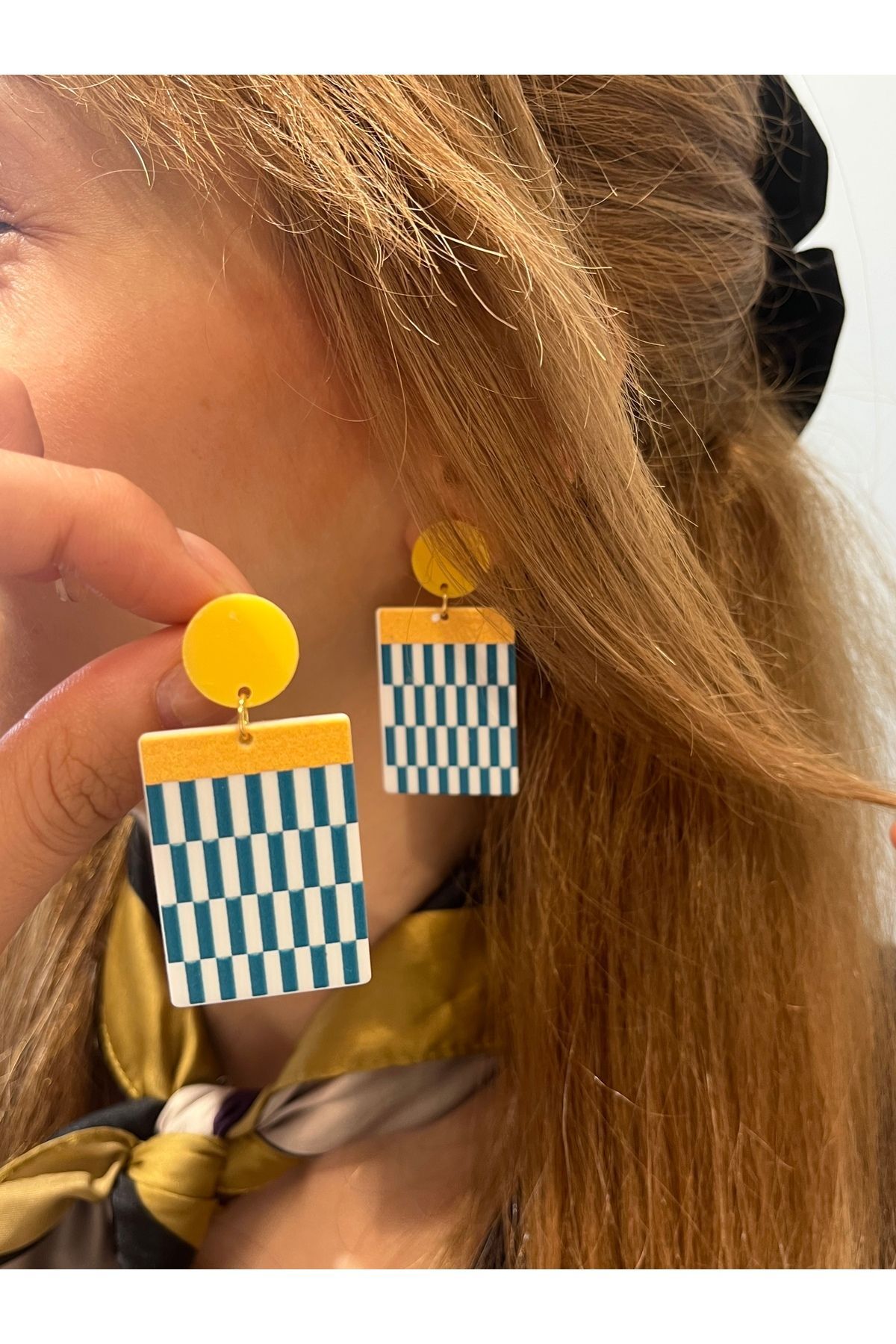 Hei Sarı Yeşil Dikdörtgen Görünüm Sallantılı Bohem Tarz Günlük Kullanım Kadın Küpe