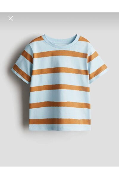 Hei Mavi Turuncu Çizgili Basic Unisex Çocuk Tişört