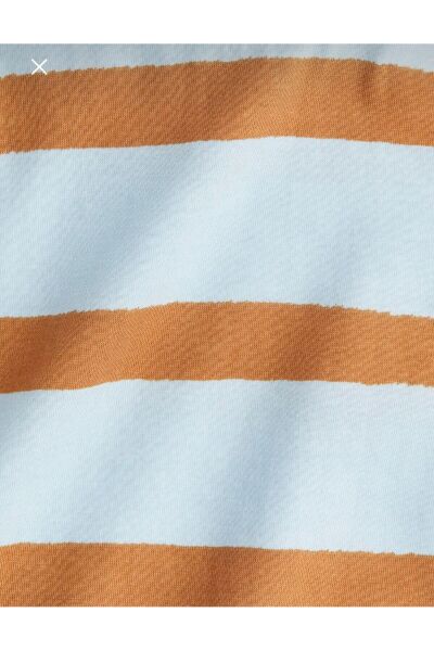 Hei Mavi Turuncu Çizgili Basic Unisex Çocuk Tişört