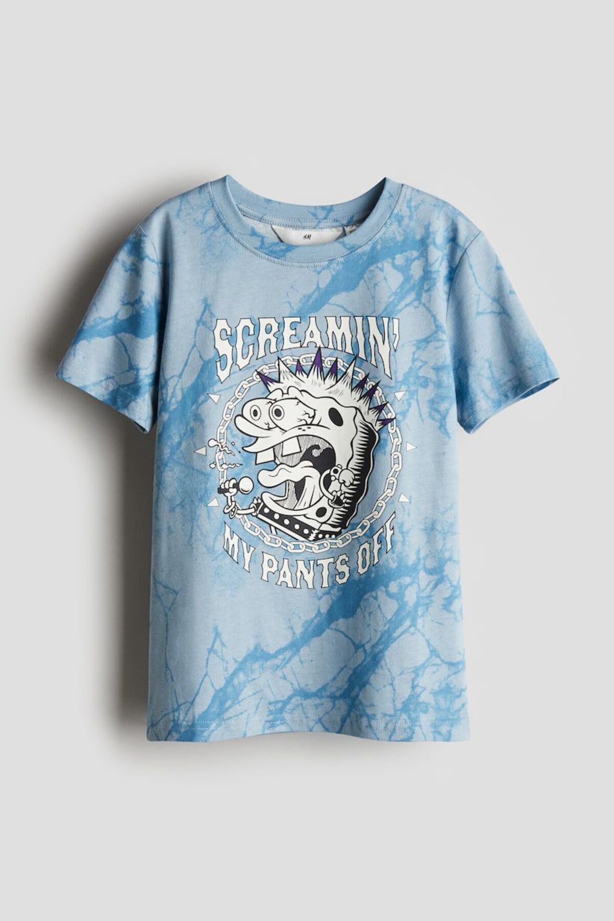 Hei Mavi Mermer Desenli Sünger Bob Serisi Salaş Unisex Tişört