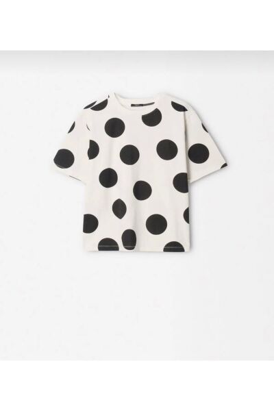 Hei Siyah Beyaz Kısa Kol Puantiyeli Unisex Çocuk Tişört