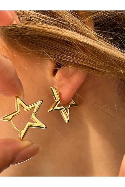 Hei Altın Sarısı Yıldız Şeklinde Star Şık Günlük Kullanım Kadın Küpe