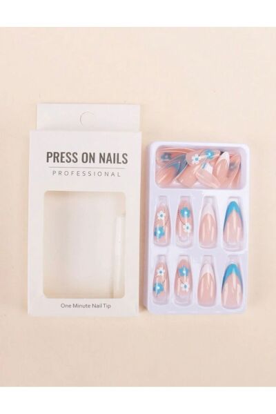 Vanilla Avenue Mavi Desenli Kendinden Yapışkanlı Tırnak Seti 24 Adet