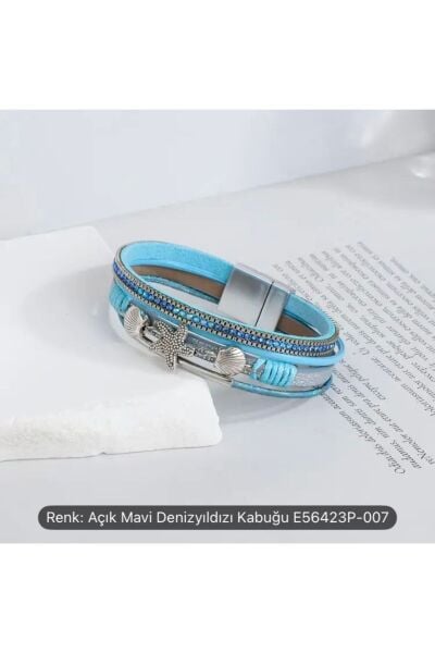 Hei Mavi Taşlı Gümüş Rengi Charm Çapa Deniz Yıldızı Halat Günlük Kullanım Kadın Bileklik