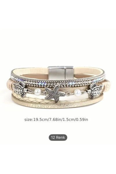 Hei Mavi Taşlı Gümüş Rengi Charm Çapa Deniz Yıldızı Halat Günlük Kullanım Kadın Bileklik