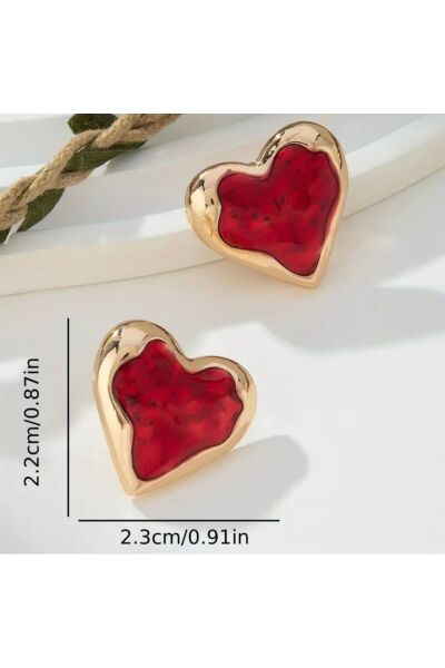 Hei Kırmızı Kalp Şeklinde Parlak Altın Sarısı Çivi Büyük Günlük Kullanım Kadın Küpe