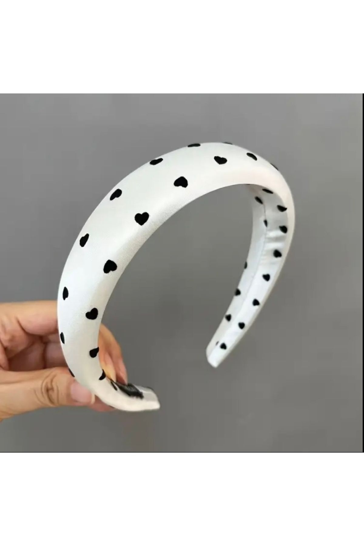 Hei Beyaz Siyah Kalp Desenli Saten Kalın Kadın Aksesuar Günlük Taç