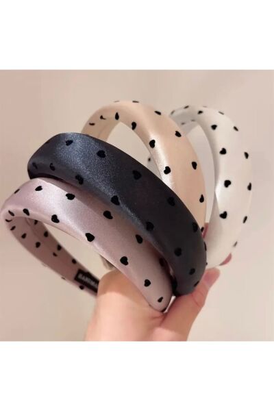 Hei Beyaz Siyah Kalp Desenli Saten Kalın Kadın Aksesuar Günlük Taç