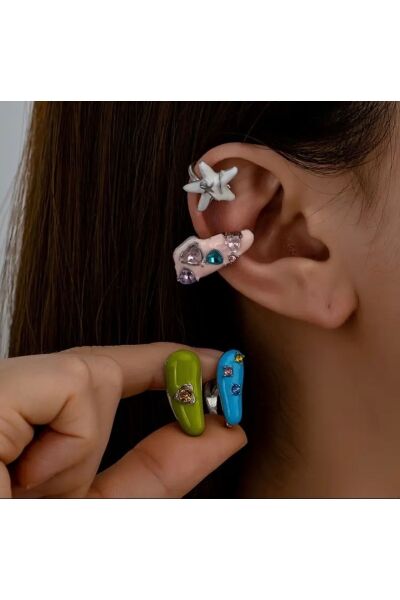 Hei Pembe Mavi Yeşil Beyaz Dörtlü Günlük Kullanım Işıltılı Kadın Küpe