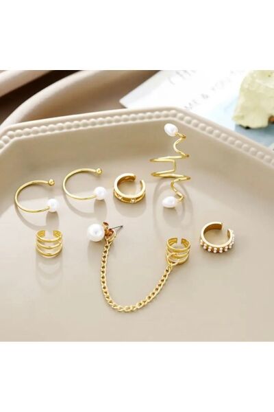 Hei Altın Sarısı İnci Detaylı 6'lı Set Günlük Kullanım Kadın Küpe Seti
