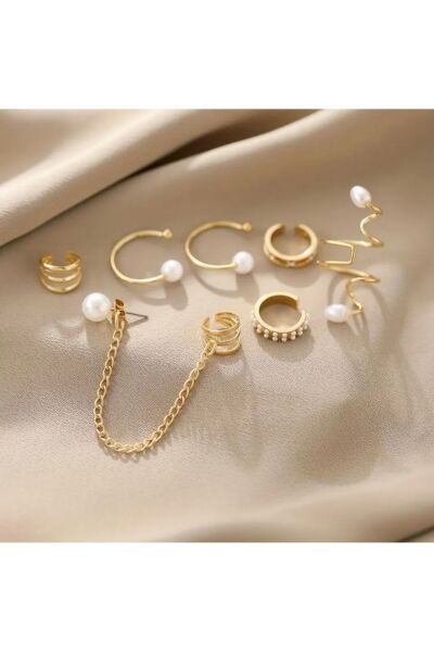 Hei Altın Sarısı İnci Detaylı 6'lı Set Günlük Kullanım Kadın Küpe Seti