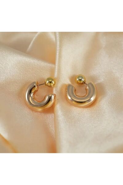 Hei Altın Sarısı Bombeli Büyük Boy Çivi Detaylı Şık Günlük Kullanım Kadın Küpe