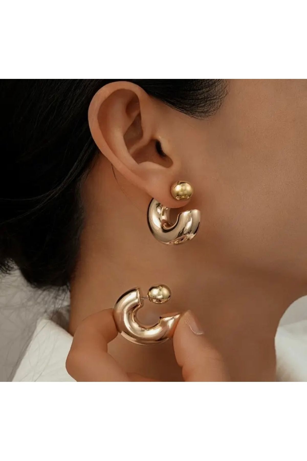 Hei Altın Sarısı Bombeli Büyük Boy Çivi Detaylı Şık Günlük Kullanım Kadın Küpe