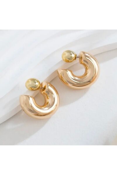 Hei Altın Sarısı Bombeli Büyük Boy Çivi Detaylı Şık Günlük Kullanım Kadın Küpe