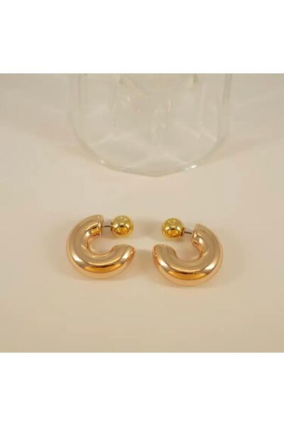 Hei Altın Sarısı Bombeli Büyük Boy Çivi Detaylı Şık Günlük Kullanım Kadın Küpe