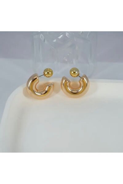 Hei Altın Sarısı Bombeli Büyük Boy Çivi Detaylı Şık Günlük Kullanım Kadın Küpe