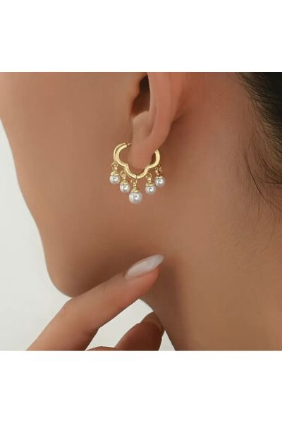 Hei Altın Sarısı İnci Detaylı Bohem Sallantılı Günlük Kullanım Kadın Küpe