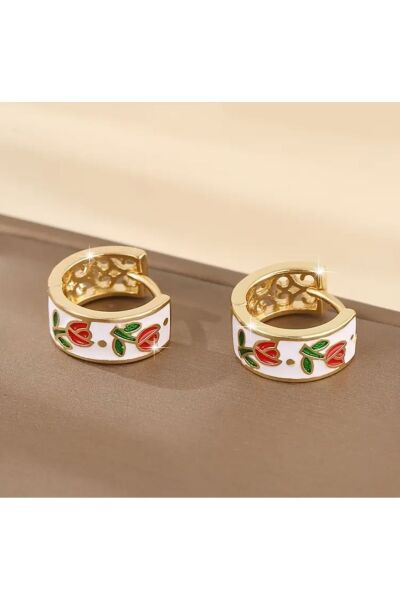 Hei Beyaz Kırmızı Lale Halka Günlük Kullanım Zarif Görünüm Kadın Küpe