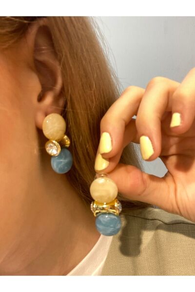 Hei Açık Mavi Sarı Işıltılı Parlak Taşlı Sallantılı Bohem Günlük Kullanım Kadın Küpe