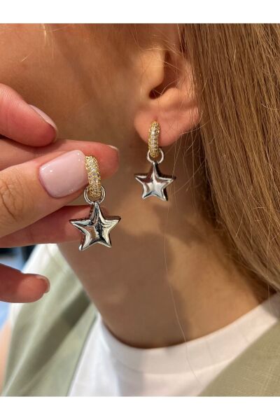 Hei Gümüş Altın Sarısı Parlak Işıltılı Yıldız Detaylı Şık Günlük Kullanım Kadın Küpe