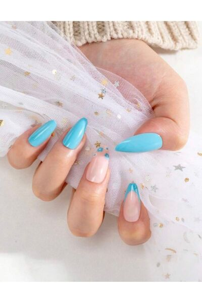Vanilla Avenue Mavi Desenli Kendinden Yapışkanlı Tırnak Seti 24 Adet