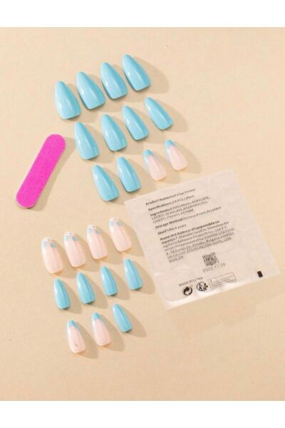 Vanilla Avenue Mavi Desenli Kendinden Yapışkanlı Tırnak Seti 24 Adet