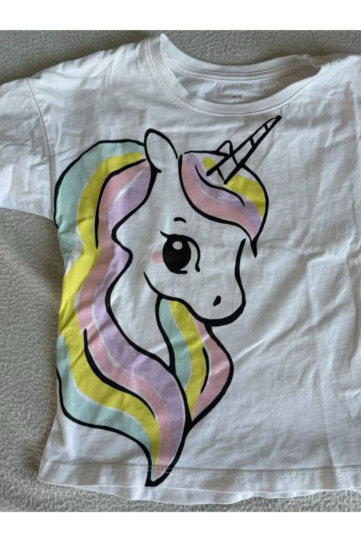 Hei Beyaz Sevimli Unicorn Desenli Regular Günlük Kullanım Kız Çocuk Tişört 10-11 Yaş