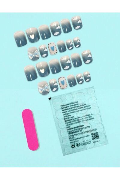 Vanilla Avenue Mavi Desenli Kendinden Yapışkanlı Tırnak Seti 24 Adet