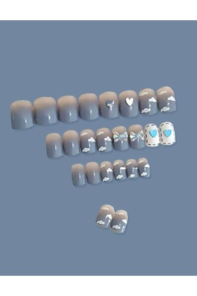 Vanilla Avenue Mavi Desenli Kendinden Yapışkanlı Tırnak Seti 24 Adet