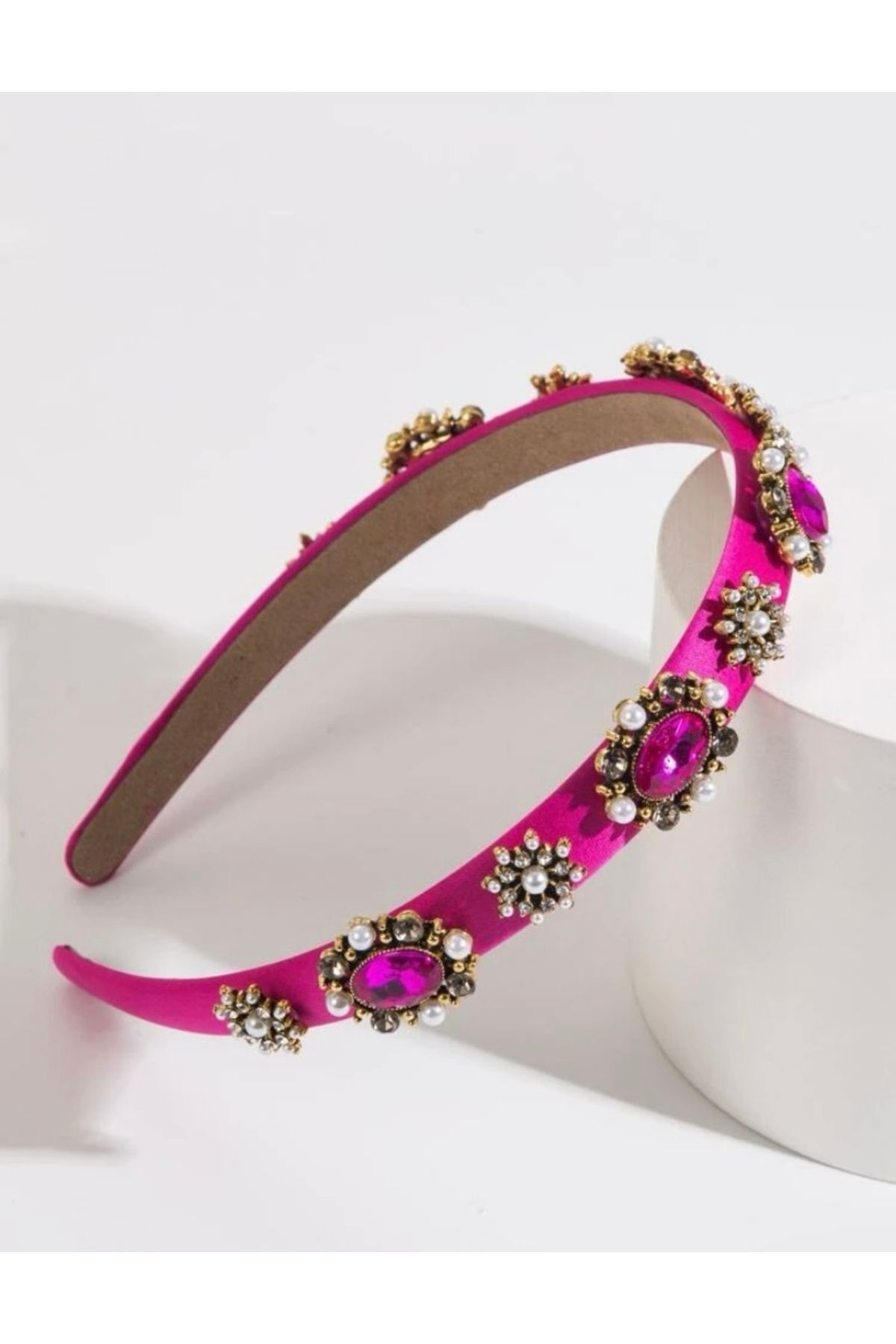 Moon Home Collection Fuşya Özel Tasarım Işıltılı Renkli Kadın Taç
