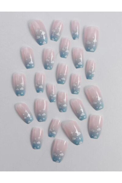 Vanilla Avenue Bebe Mavisi Desenli Kendinden Yapışkanlı Tırnak Seti 24 Adet