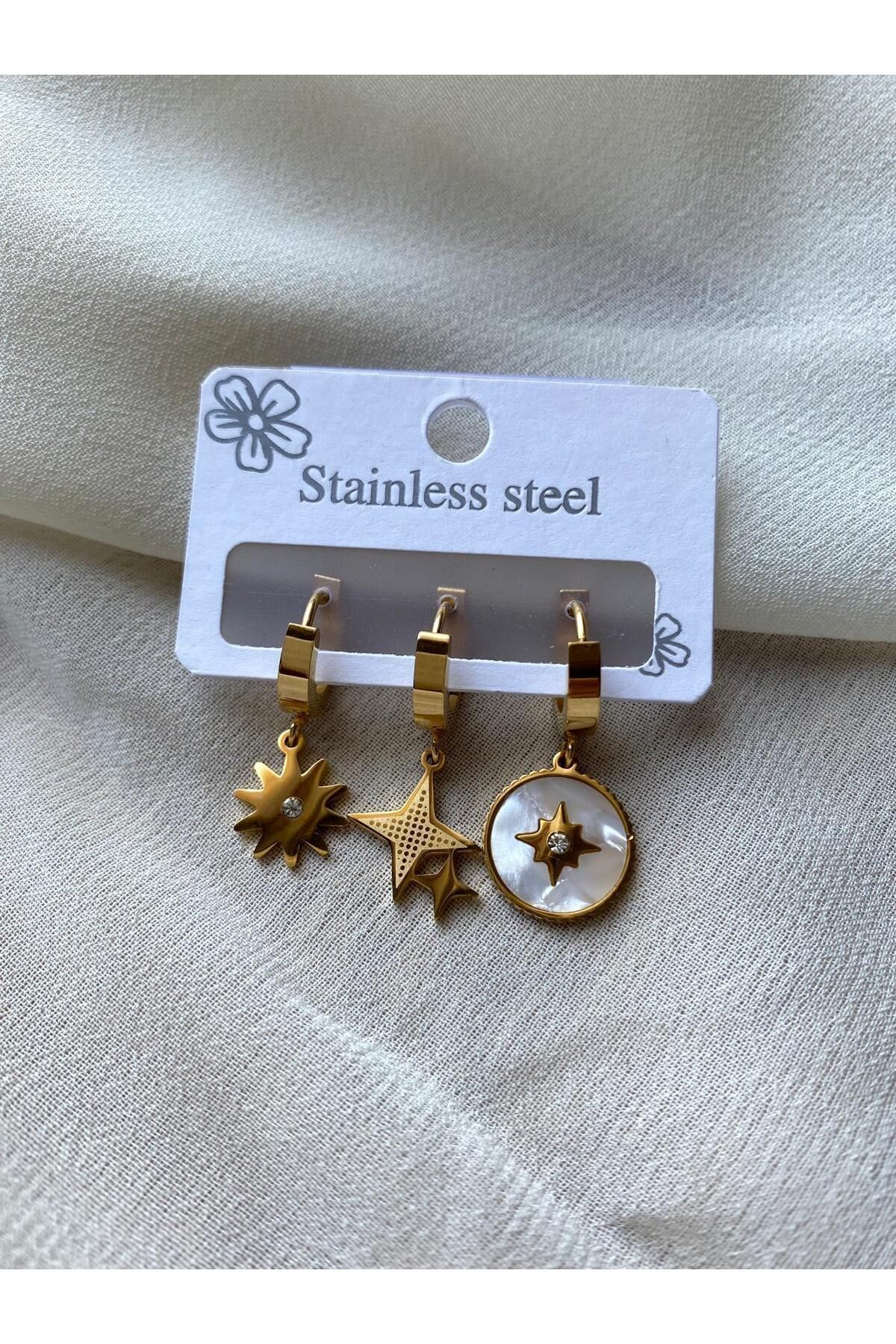 Vanilla Avenue Altın Sarısı Kutup Yıldızı Çelik Kararmaz Küpe Seti