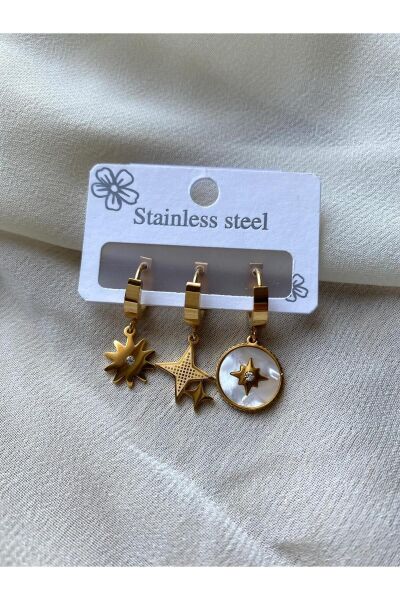 Vanilla Avenue Altın Sarısı Kutup Yıldızı Çelik Kararmaz Küpe Seti