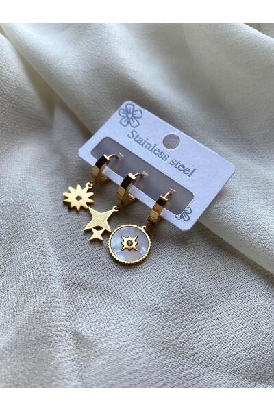 Vanilla Avenue Altın Sarısı Kutup Yıldızı Çelik Kararmaz Küpe Seti