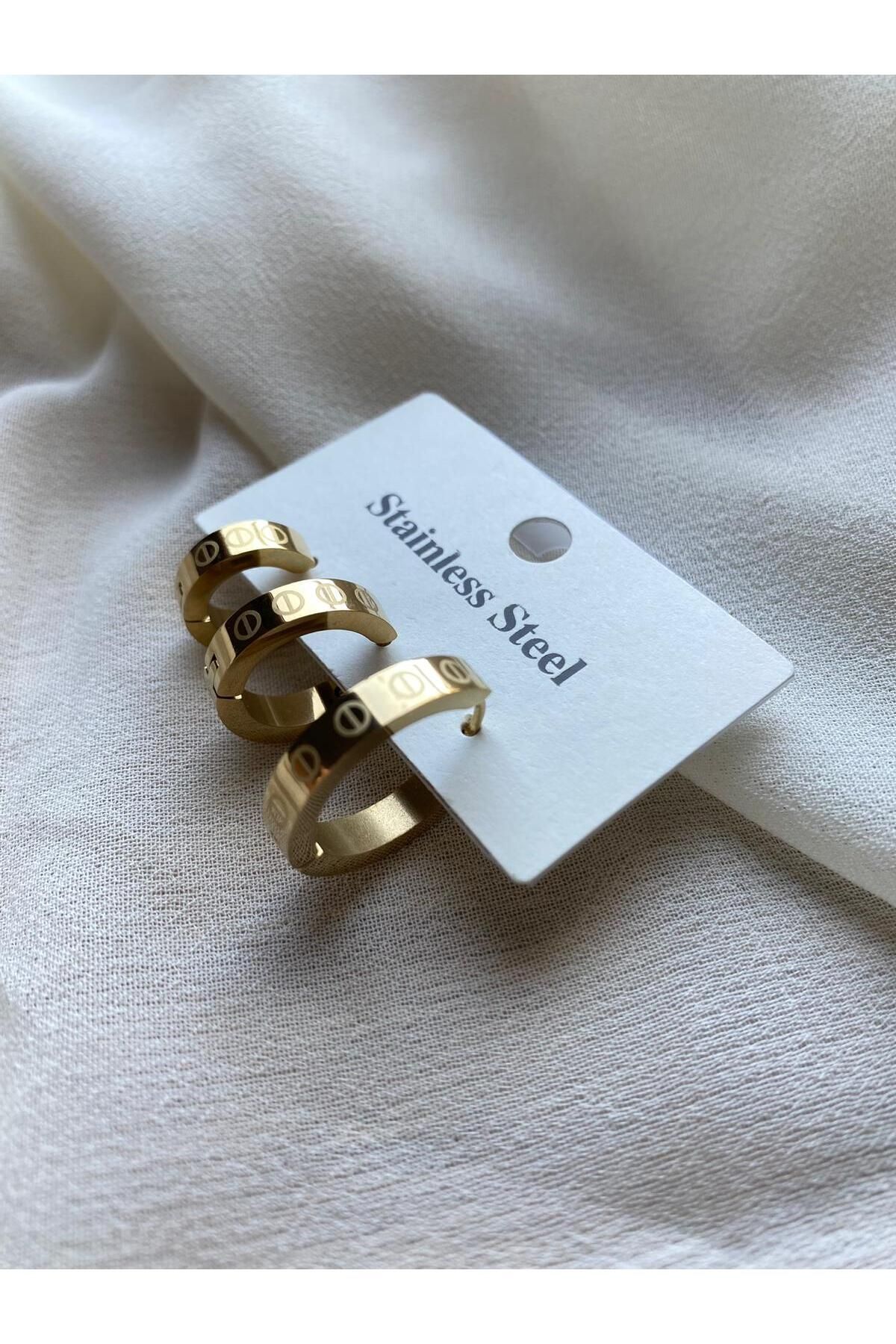 Vanilla Avenue Altın Sarısı Çelik Halka Kararmaz Küpe Seti