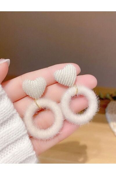 Vanilla Avenue Beyaz Halka Kalp Detay Kadın Küpe