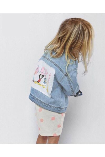 Baby Mavi Denim Hey Mickey Mousse Kız Çocuk Kot Ceket Mavi